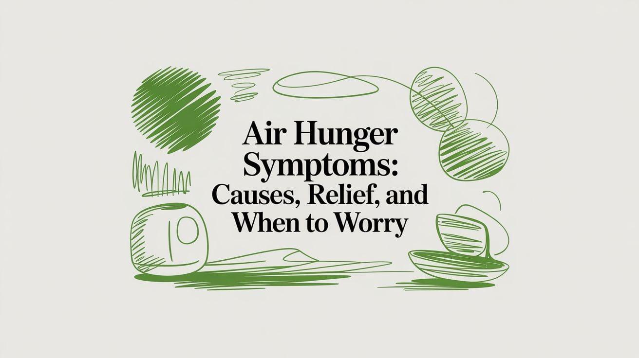 Title card: Air Hunger Symptoms: Causes, Relief, and When to Worry (green abstract doodles)