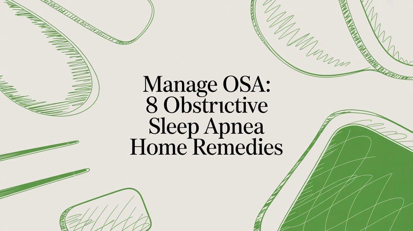 Informational banner: 'Manage OSA: 8 Obstructive Sleep Apnea Home Remedies' with green abstract doodles in the background.