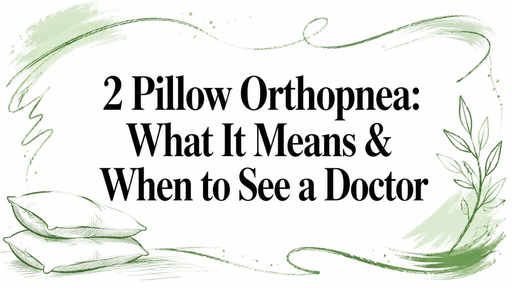 Header card reads '2 Pillow Orthopnea: What It Means & When to See a Doctor' with green brush borders and a pillow sketch.