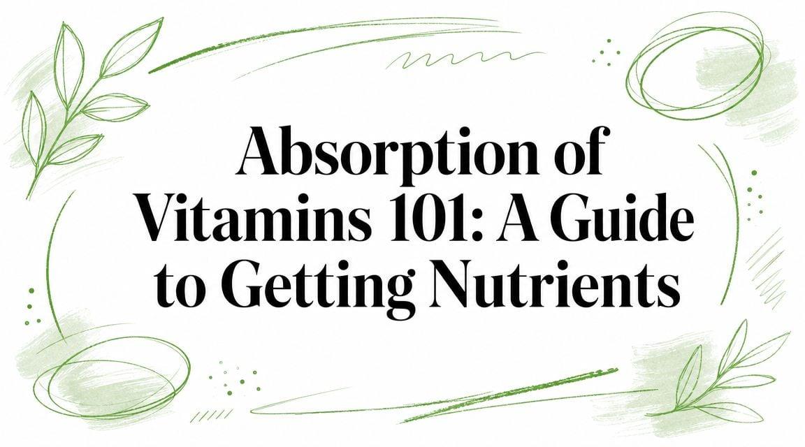 Title card: Absorption of Vitamins 101: A Guide to Getting Nutrients, with green botanical borders around the text.