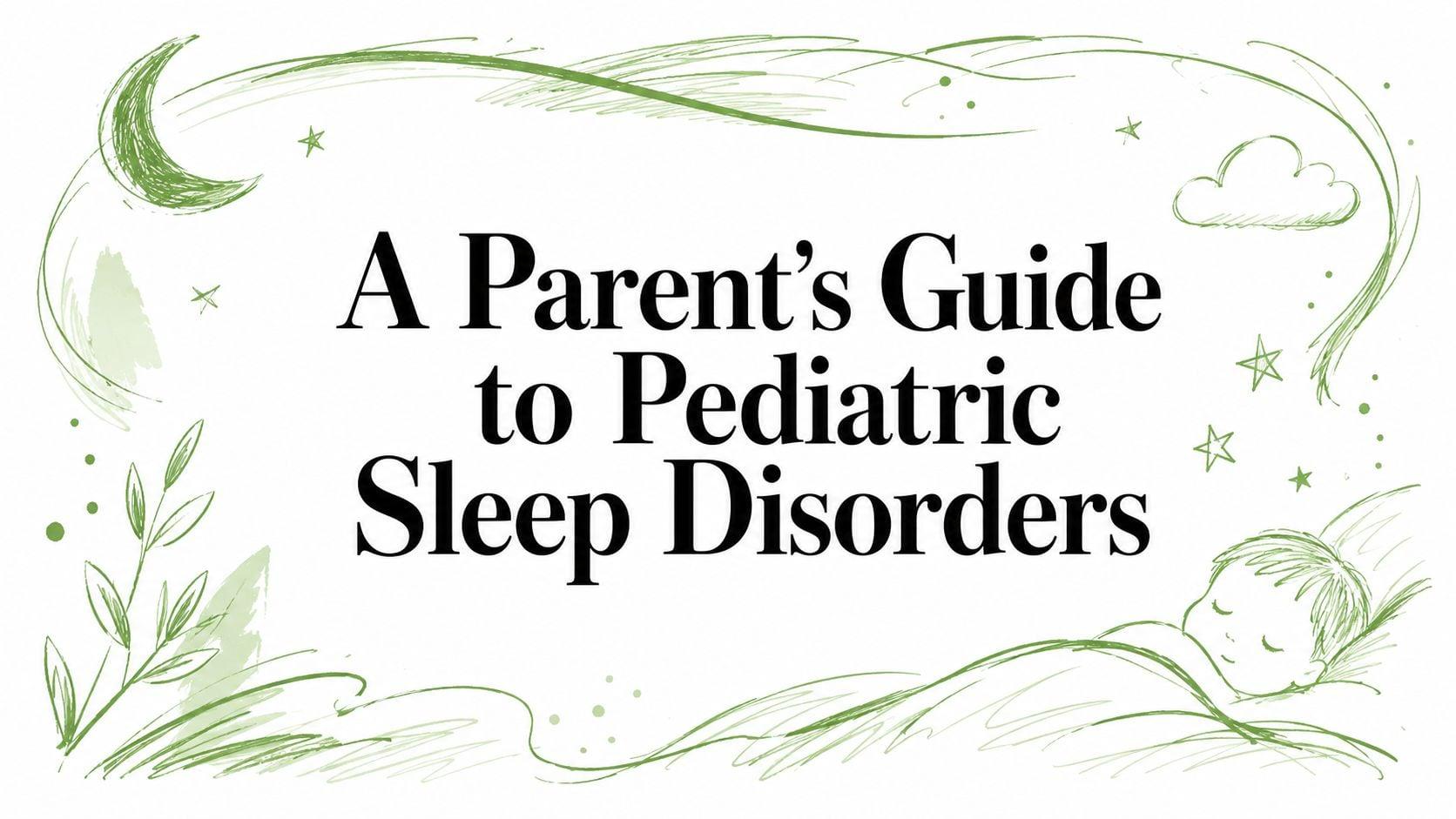 Header text card: A Parent's Guide to Pediatric Sleep Disorders, with a sleeping child and green decorative border as a border illustration.