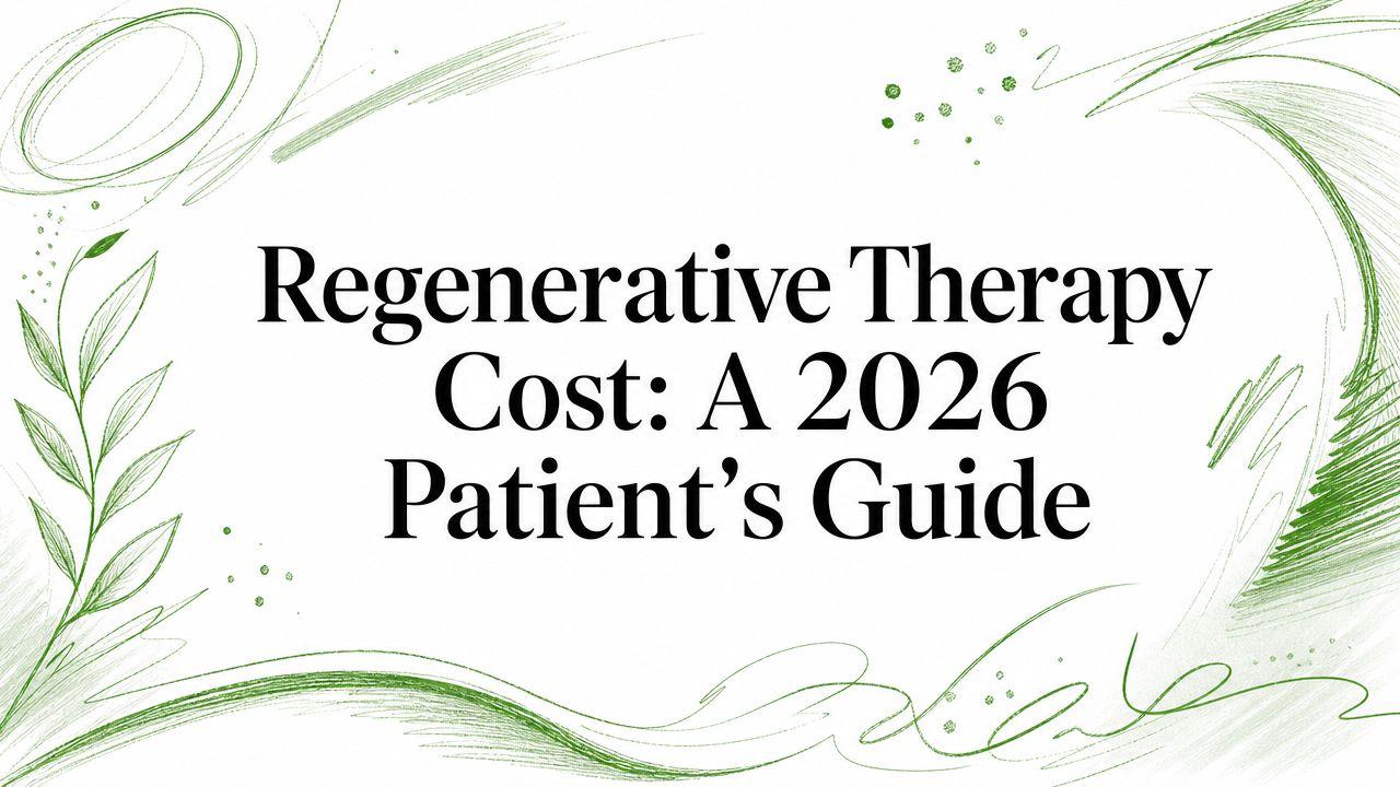 Cover slide: 'Regenerative Therapy Cost: A 2026 Patient’s Guide' with green decorative botanical border around the edges.