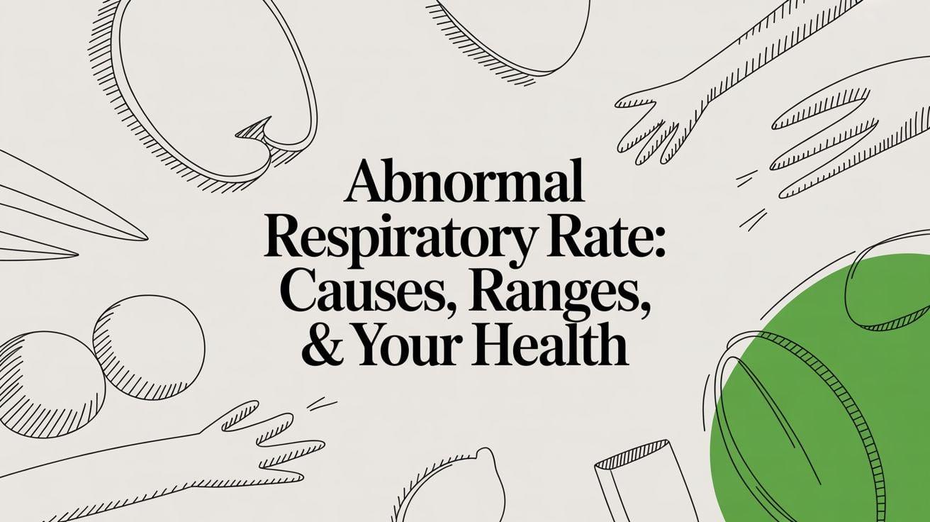Hero banner for an article titled 'Abnormal Respiratory Rate: Causes, Ranges, & Your Health' with abstract medical doodles in beige and green tones.