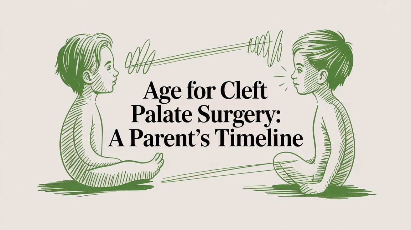Illustration of two children facing each other with the article title about the age for cleft palate surgery