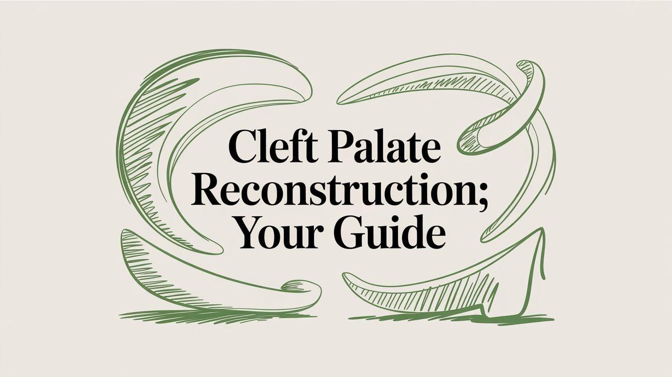 Decorative cover with hand-drawn green swirls framing the title 'Cleft Palate Reconstruction; Your Guide' on a beige background.