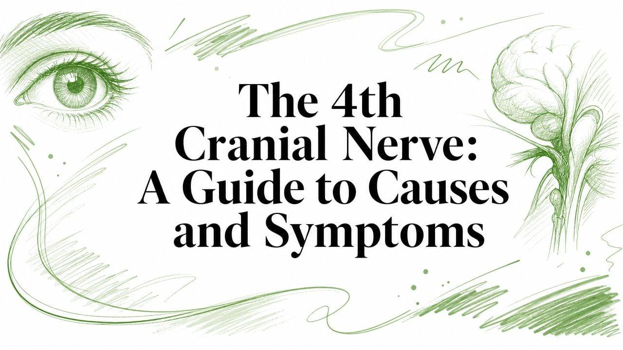 Title card: The 4th Cranial Nerve: A Guide to Causes and Symptoms with green artistic eye and brain sketches in the margins