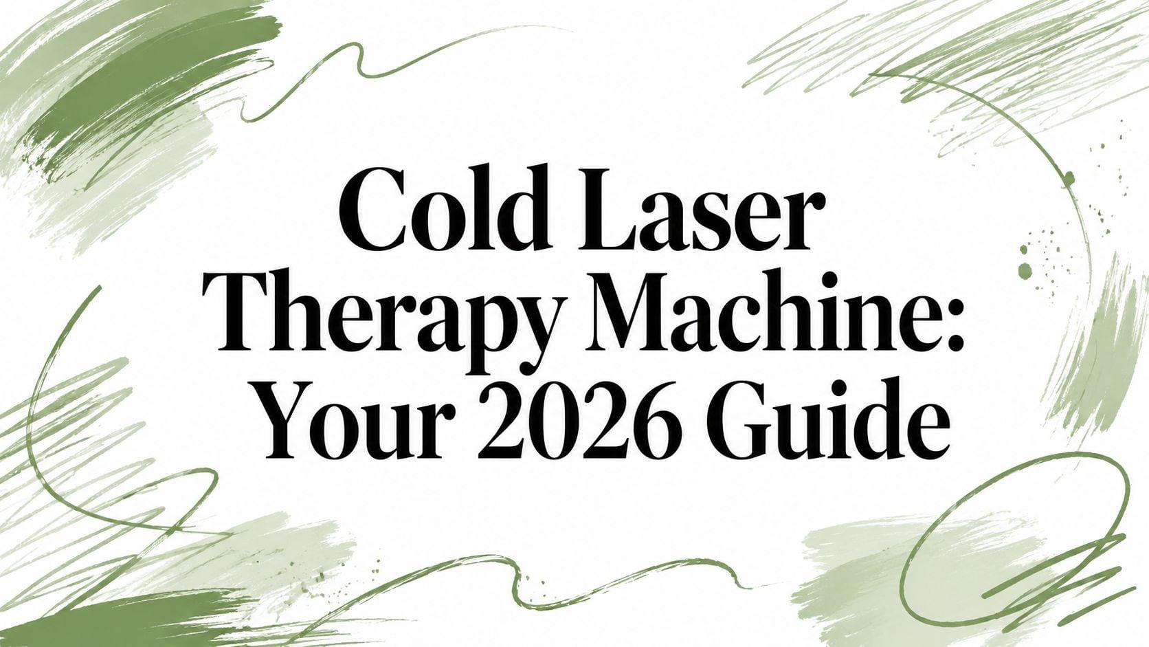 Header: 'Cold Laser Therapy Machine: Your 2026 Guide' with green brush-stroke border for an article cover (informative).