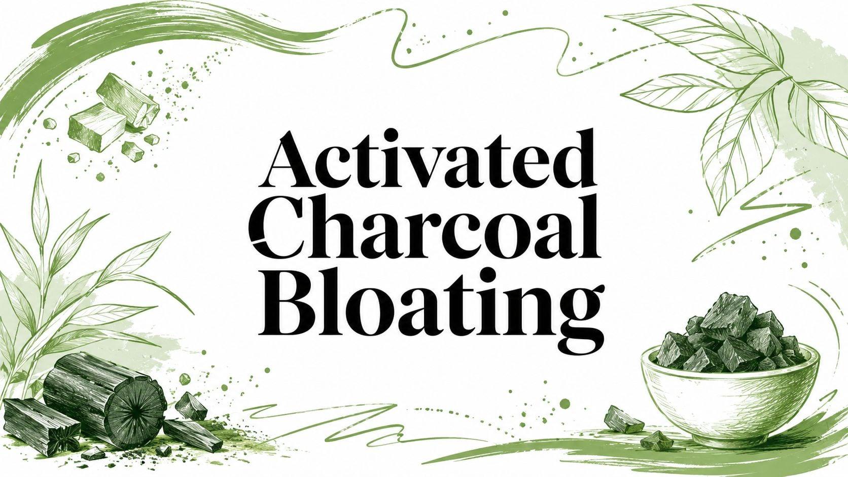 Banner showing a bowl and chunks of activated charcoal with green botanical drawings and the text 'Activated Charcoal Blating'.