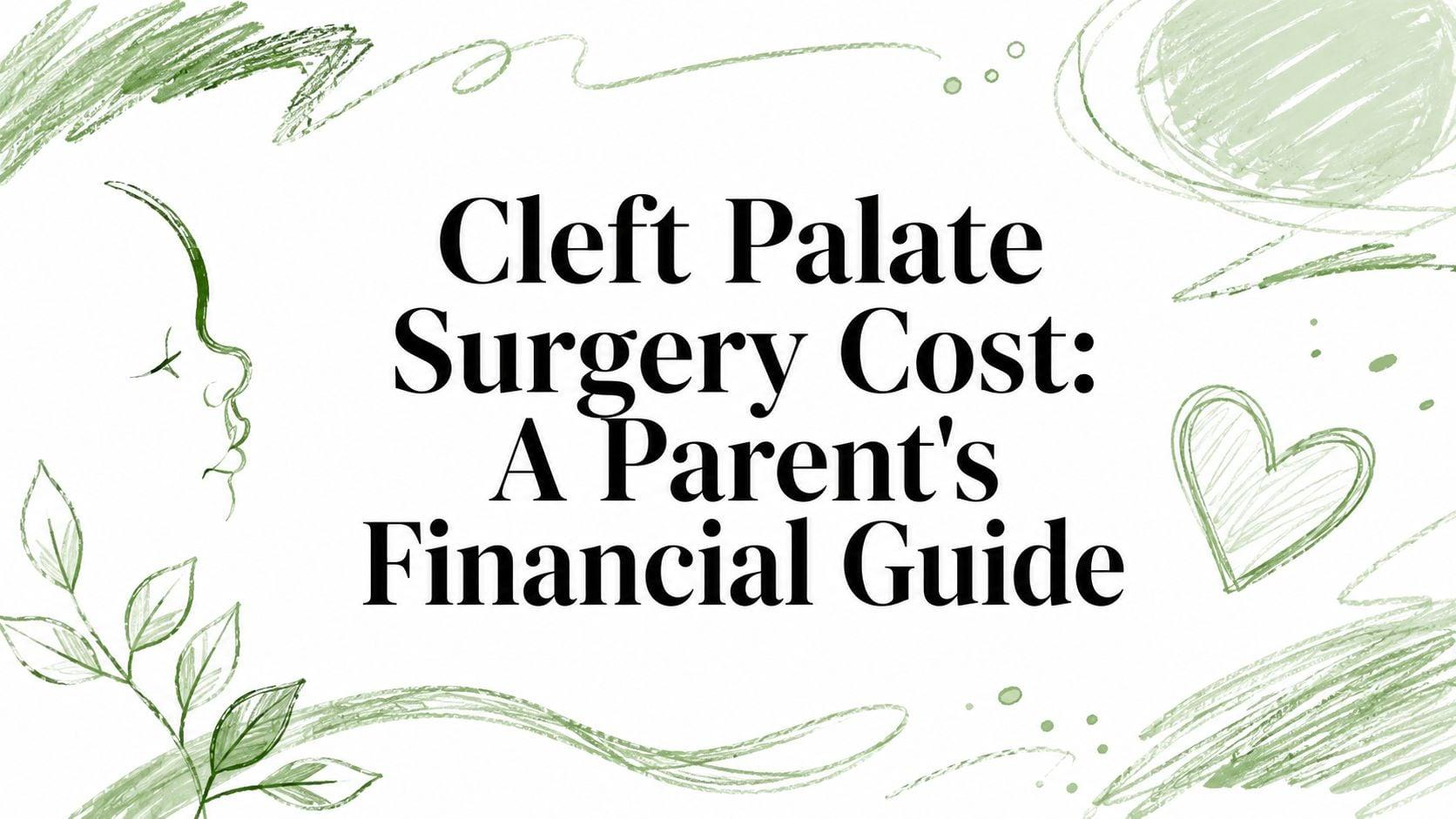 Title card: 'Cleft Palate Surgery Cost: A Parent's Financial Guide' with green doodles and a heart (decorative banner).