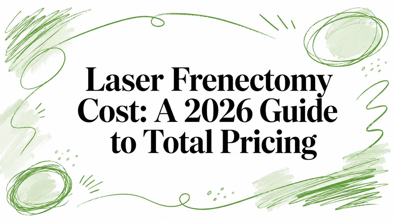 Title card: 'Laser Frenectomy Cost: A 2026 Guide to Total Pricing' with green decorative doodles around the text