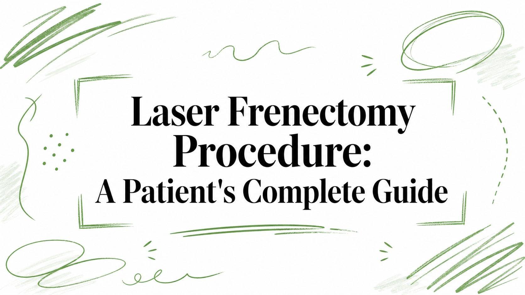 Banner with the title 'Laser Frenectomy Procedure: A Patient's Complete Guide' surrounded by green abstract doodles.