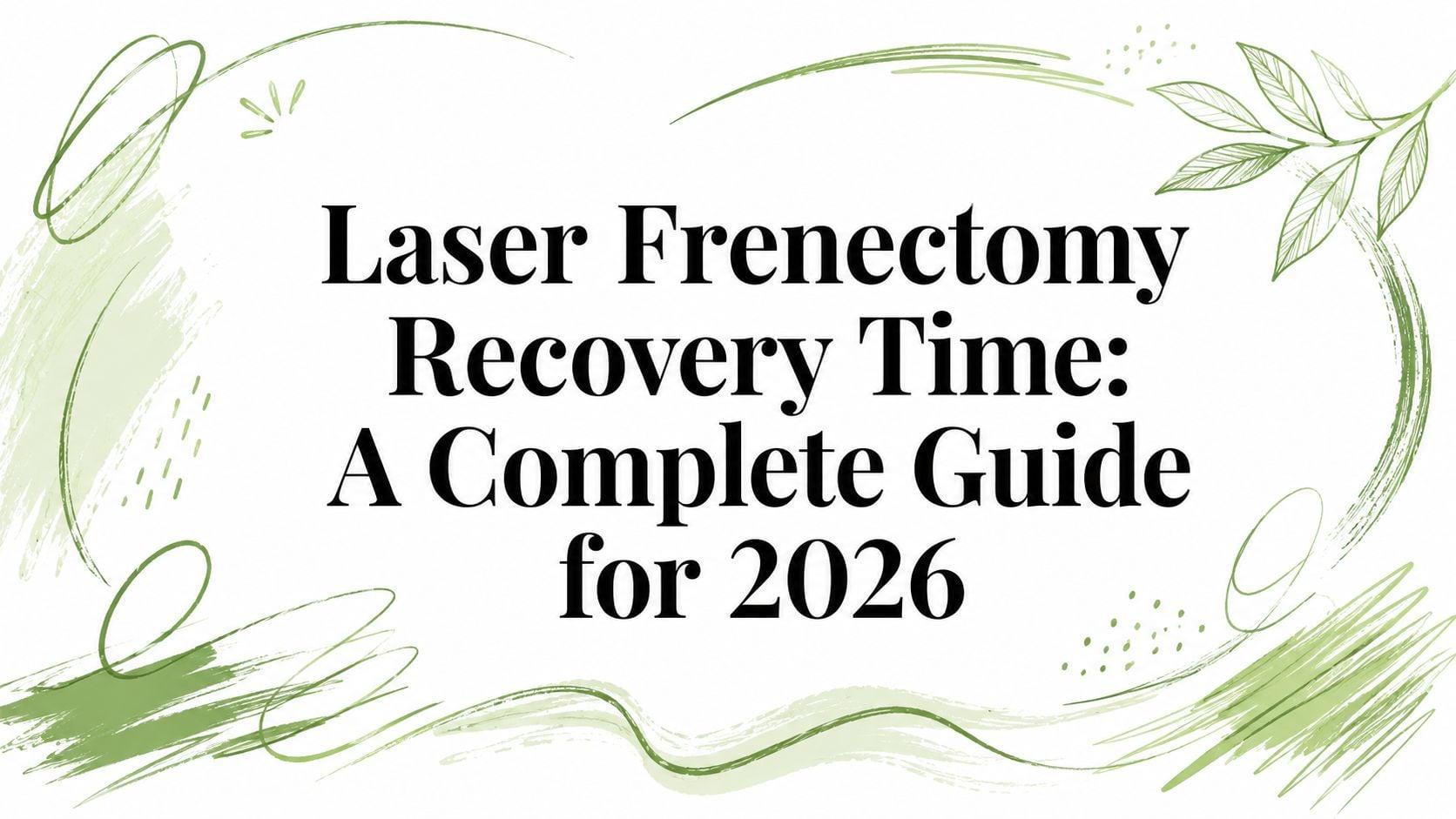 Header banner with green brush strokes and leaves, showing the title: 'Laser Frenectomy Recovery Time: A Complete Guide for 2026'