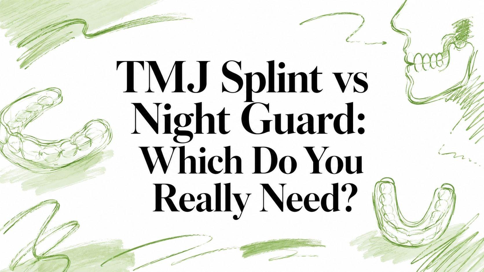 Cover image with the headline: 'TMJ Splint vs Night Guard: Which Do You Really Need?' surrounded by green dental sketch drawings.