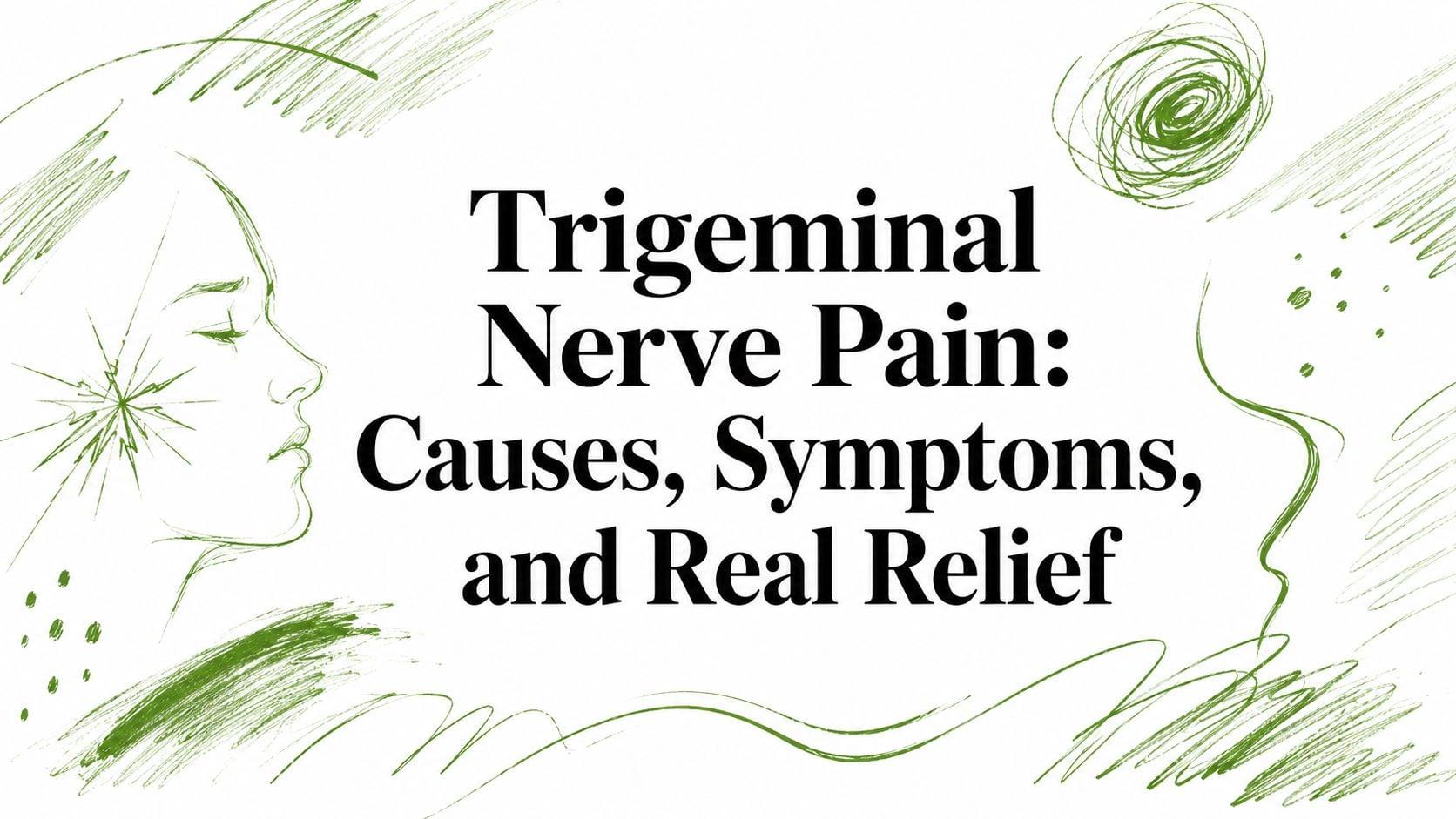 Overview title: Trigeminal Nerve Pain—Causes, Symptoms, and Real Relief with green abstract art.