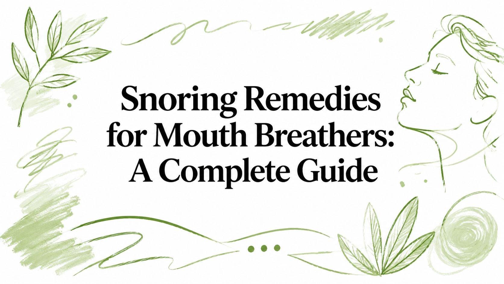 Decorative green botanical header framing the article title: 'Snoring Remedies for Mouth Breathers: A Complete Guide'.