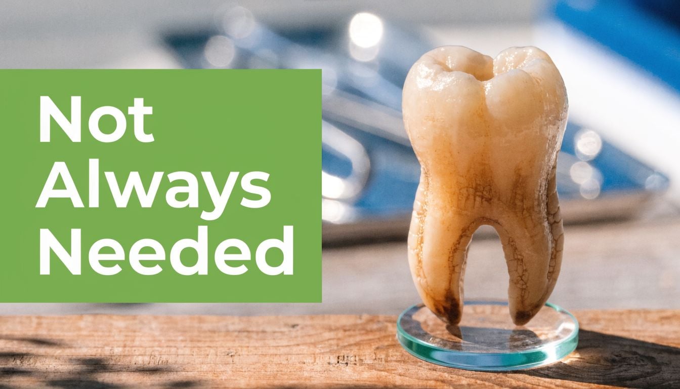 A human tooth model stands on a glass base, symbolizing dental care and wisdom tooth extraction.