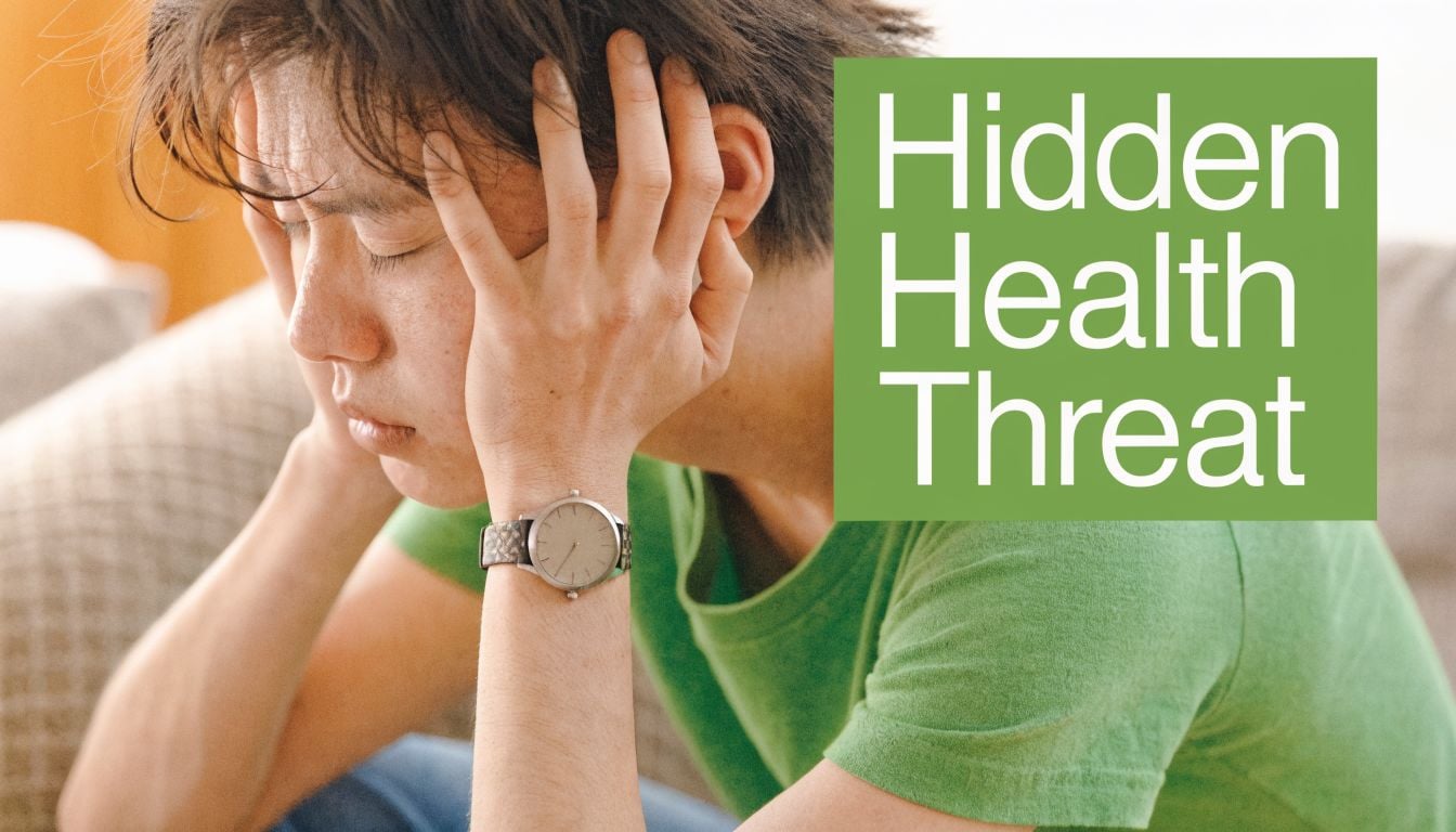 A person resting their head in their hands with the text Hidden Health Threat beside them.
