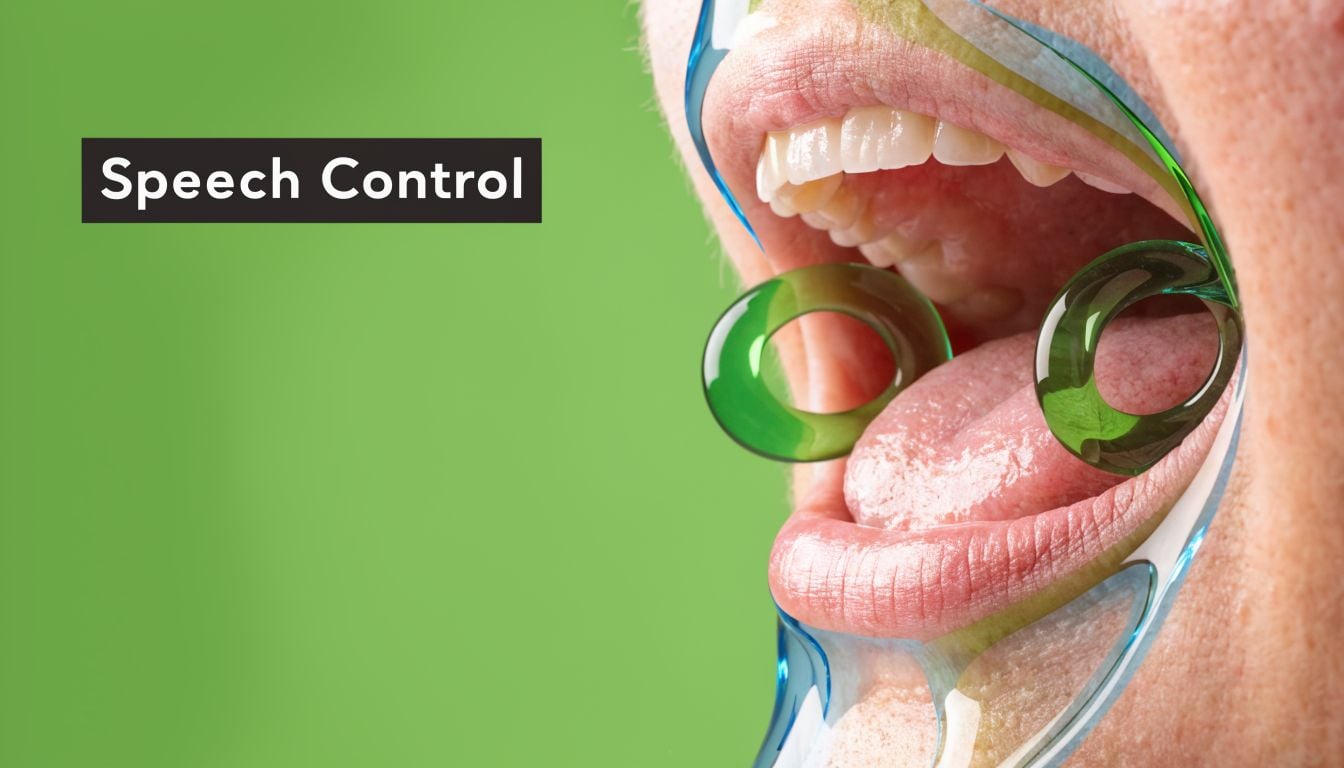 A close-up view of a person using a transparent dental mouth retractor device for medical inspection.